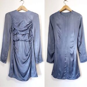 SHONA JOY Lily Long Sleeve Ruched Mini Dress Viscose Blue Smoke, Sz USA 10